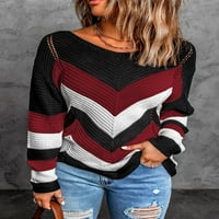 Женски кръгъл врат темперамент градски елегантен пачуърк есен и зимен хлабав топ женски цветен пуловер S-3XL