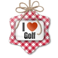 Коледен орнамент обичам голф червено каре Неонблондинка